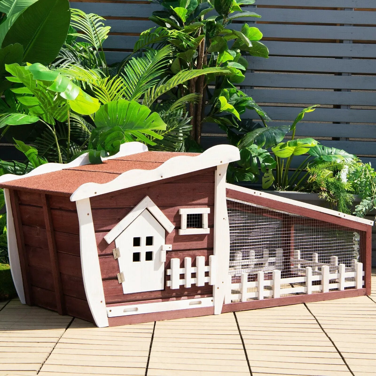 62 Inch Wooden Rabbit Hutch with Pull Out Tray by DirectDeals