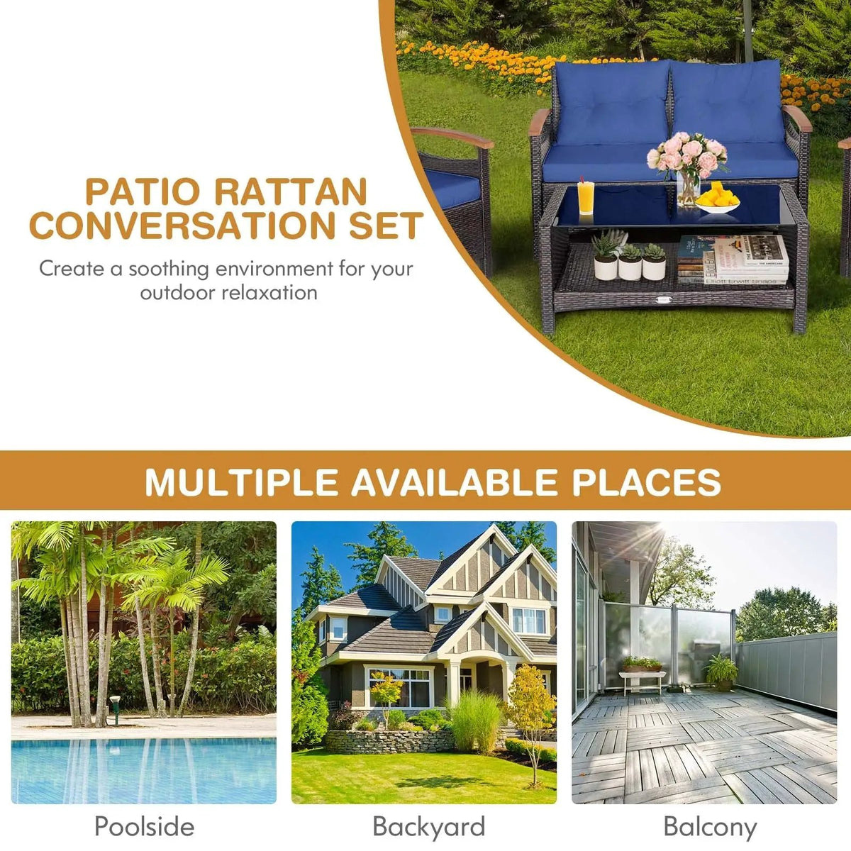 4 Pieces Patio Rattan Furniture Set with Cushioned Sofa and Storage Table by DirectDeals