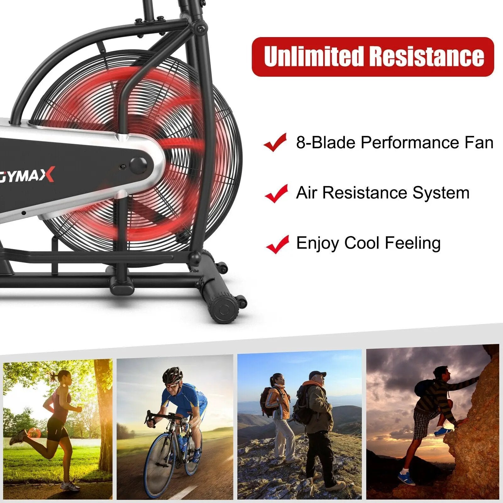 Upright Air Bike with Unlimited Resistance-Black by DirectDeals