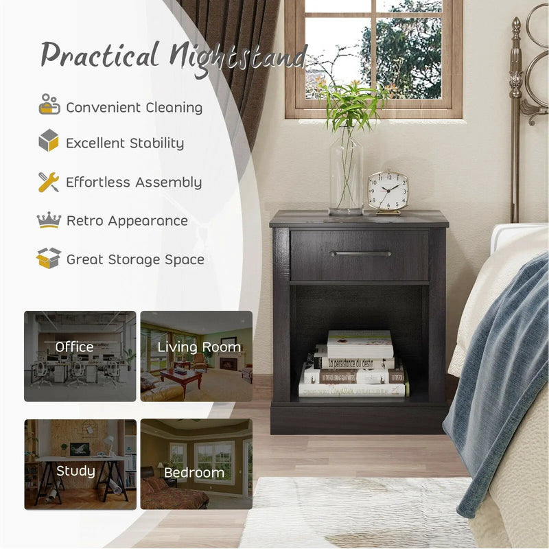 Compact Nightstand with Drawer and Shelf by DirectDeals