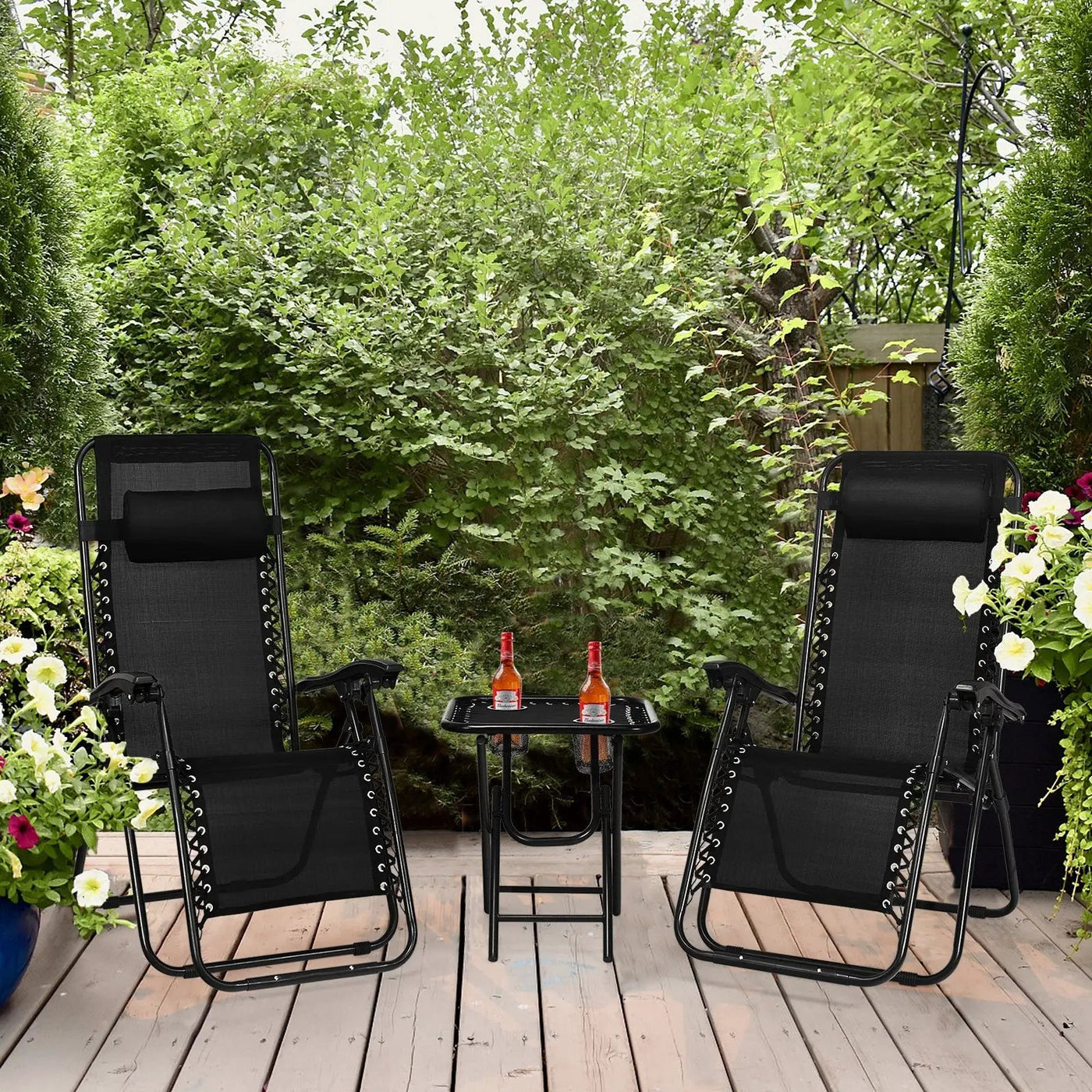 3 Pieces Folding Portable Zero Gravity Reclining Lounge Chairs Table Set by DirectDeals