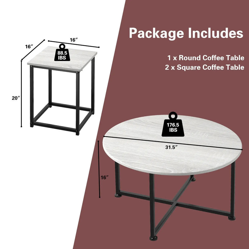3-Piece Modern Faux Marble Coffee Table Set for Living Room by DirectDeals