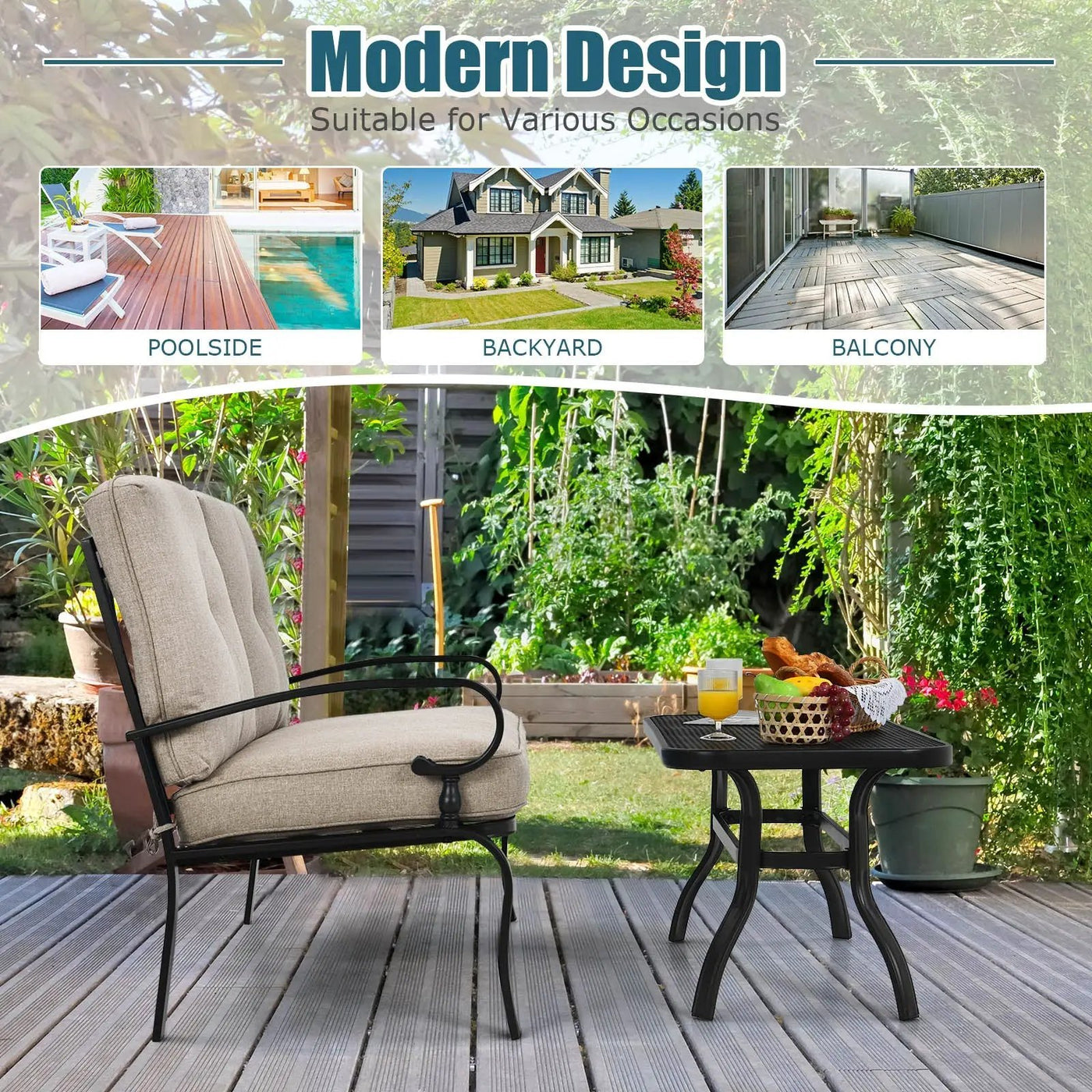 2 Pieces Patio Loveseat Bench Table Furniture Set with Cushioned Chair-Blue by DirectDeals