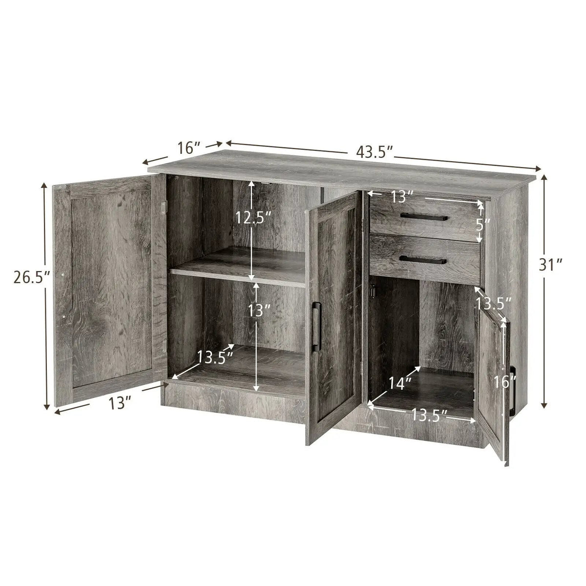 Buffet Storage Cabinet Kitchen Sideboard with 2 Drawers-Gray by DirectDeals