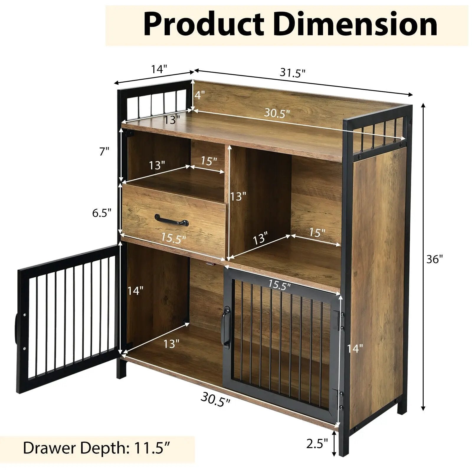 Buffet Cabinet with Drawer and Wood Storage Shelf for Kitchen-Rustic Brown by DirectDeals