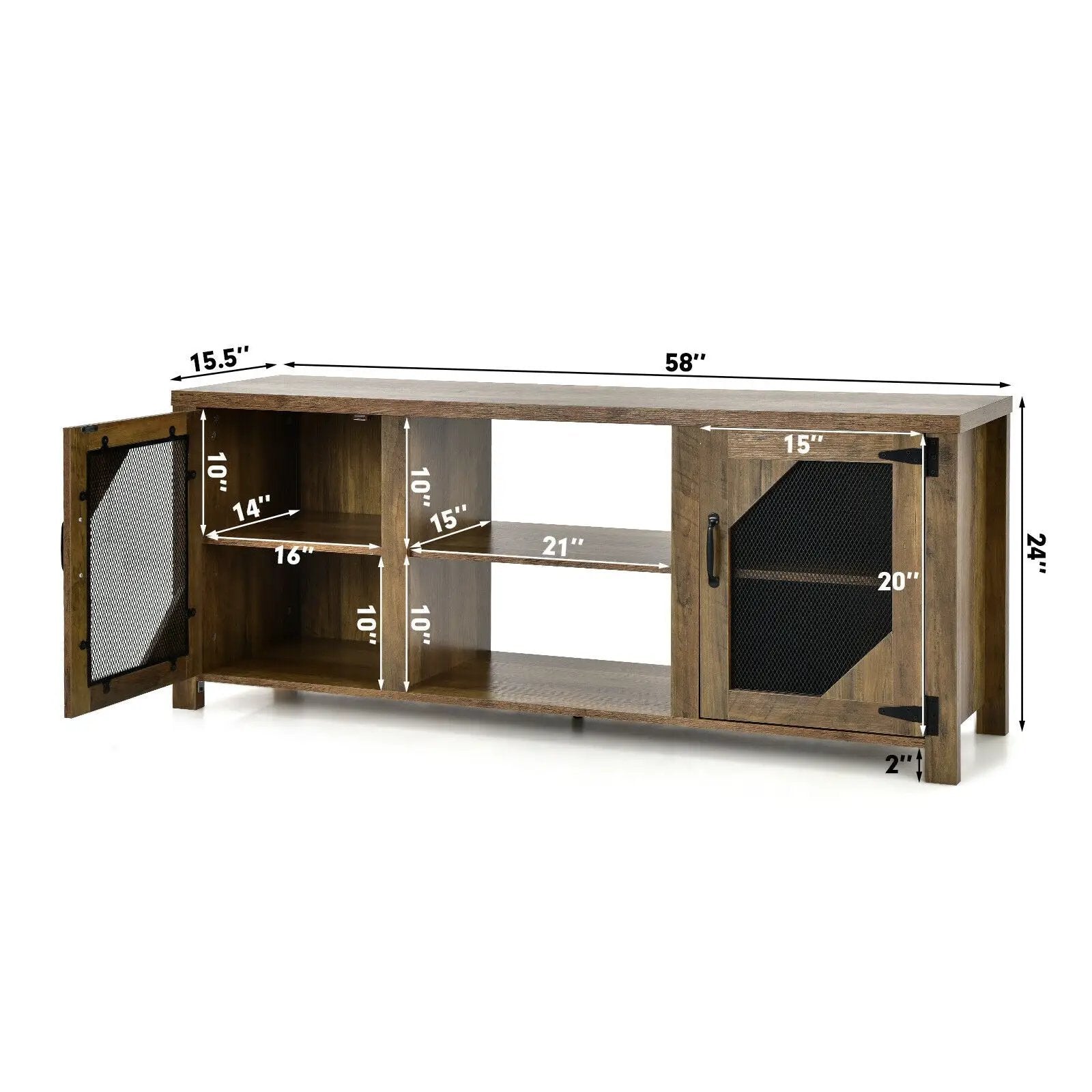 TV Stand for TVs up to 65-Inch with 2 Metal Mesh Doors and Ad-Rustic Brown by DirectDeals