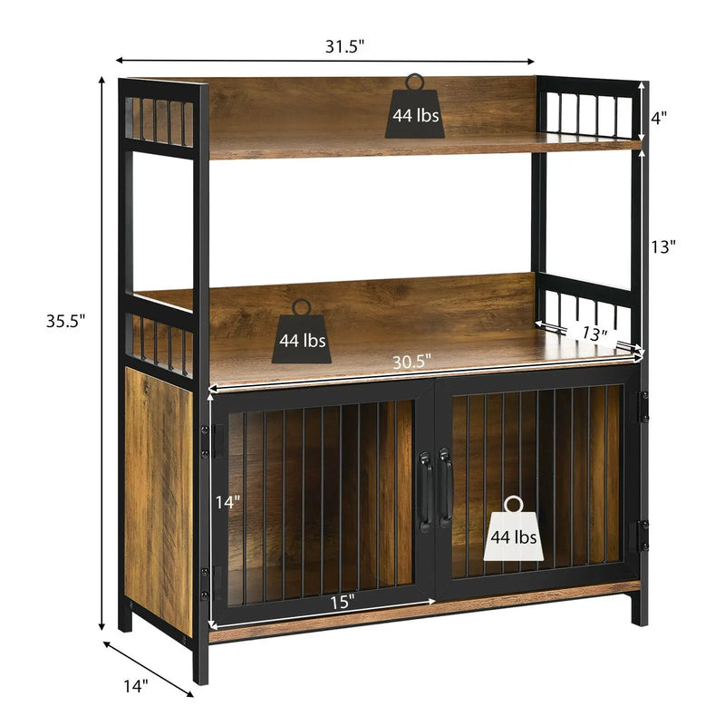 2-Tier Baker's Rack Industrial Kitchen Microwave Oven Stand with Storage Cabinet-Rustic Brown by DirectDeals