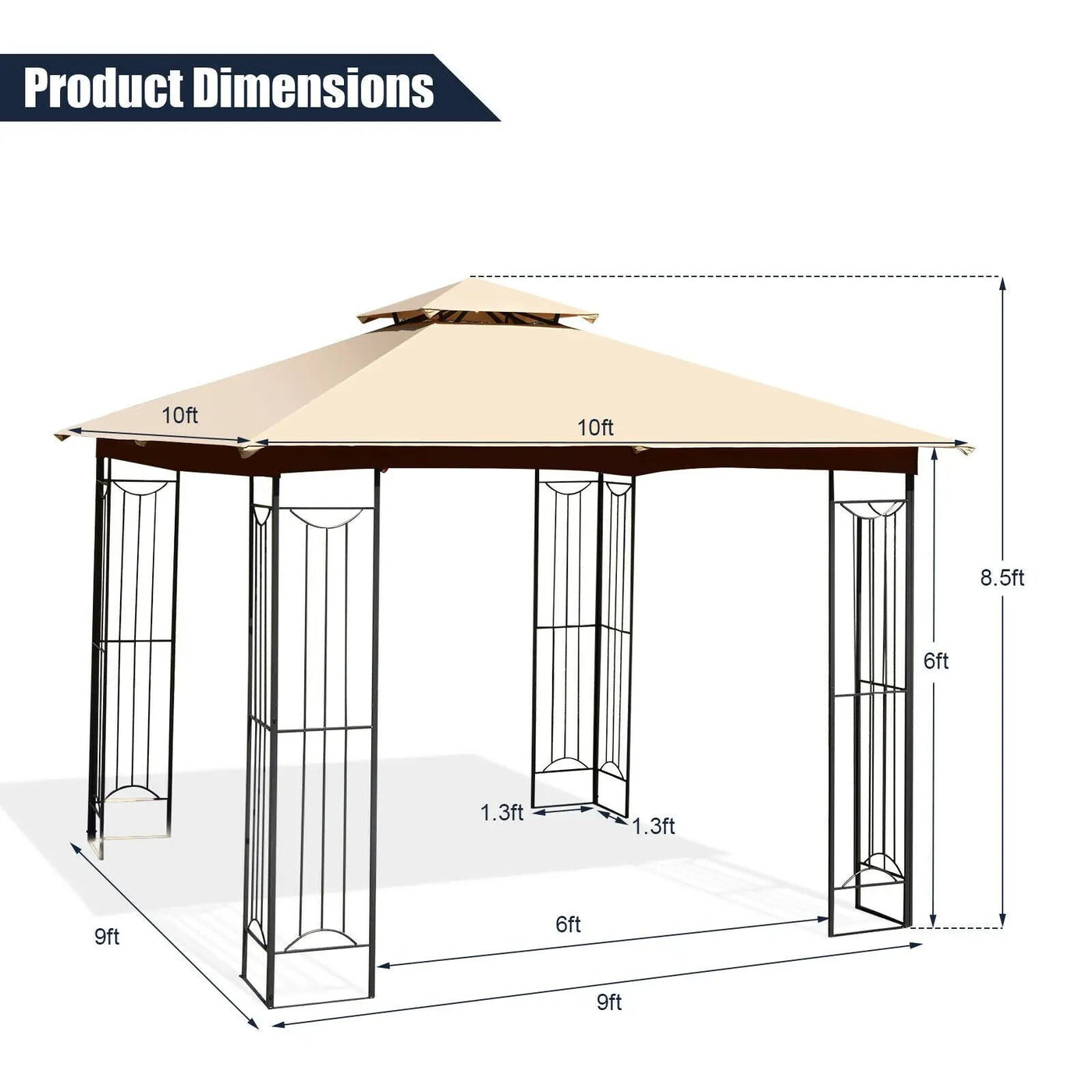 10 x 10 Feet L-Shaped Patio Canopy Gazebo Outdoor 2-Tier Steel Tent by DirectDeals