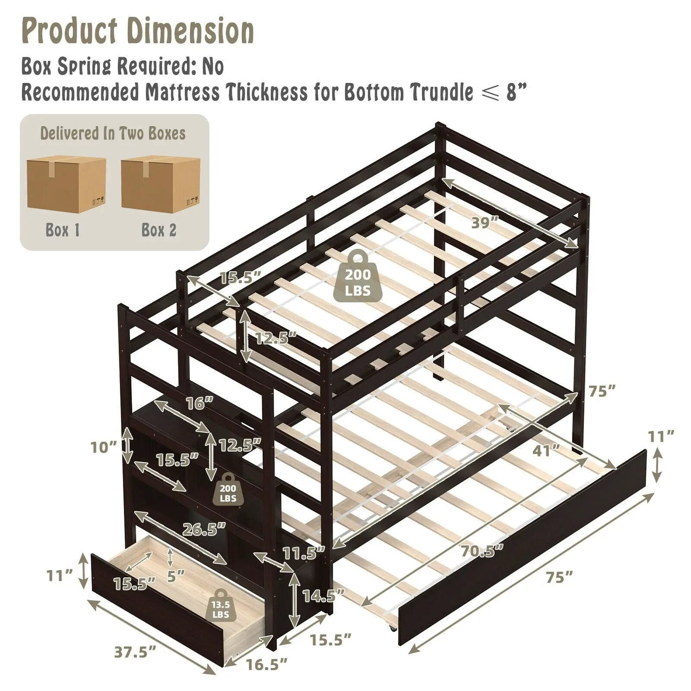 Twin Over Twin Bunk Bed with Storage Shelf and Drawer by DirectDeals