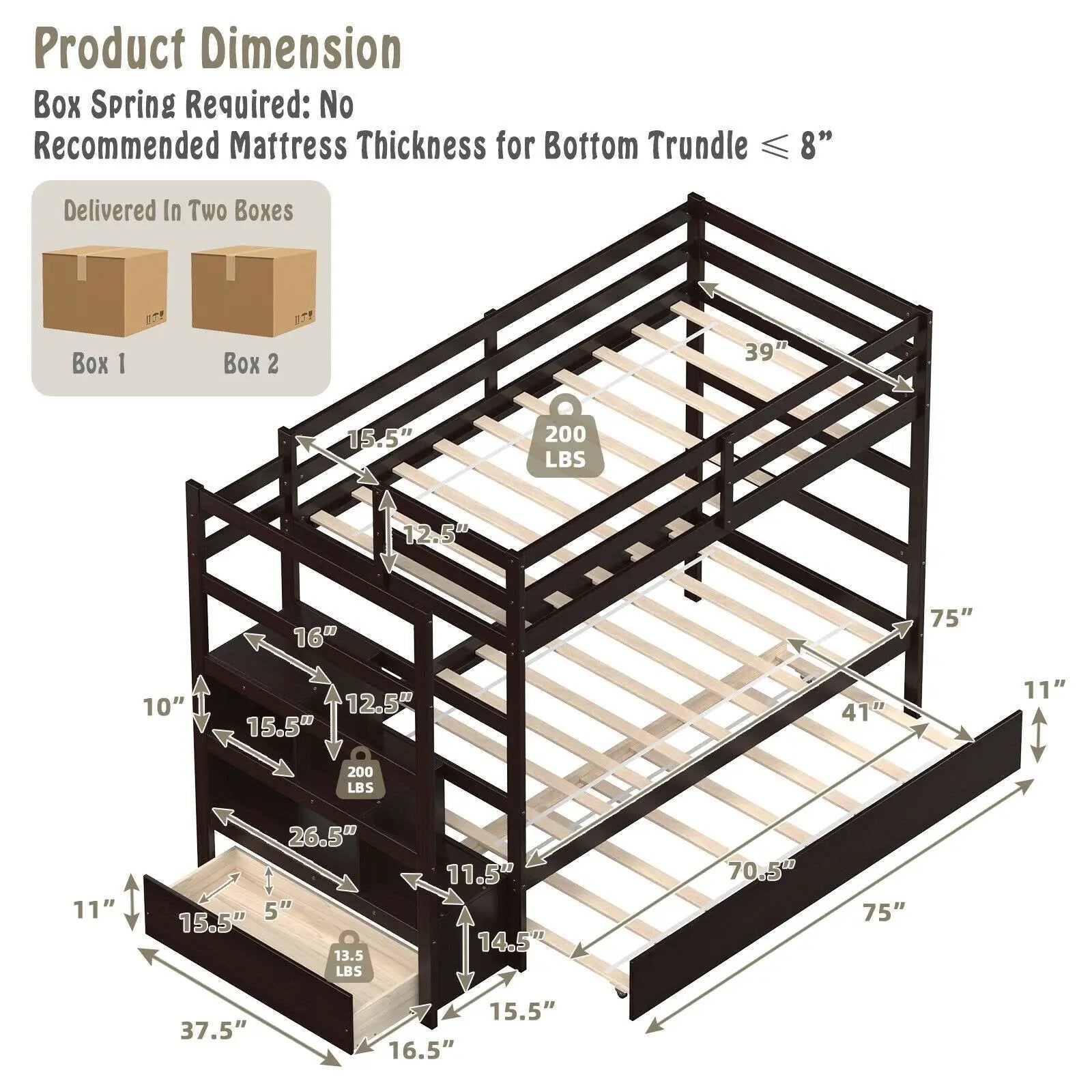 Twin Over Twin Bunk Bed with Storage Shelf and Drawer by DirectDeals