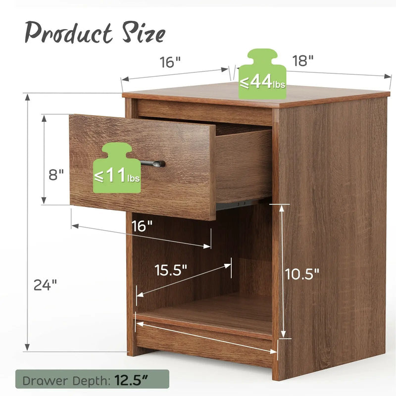 Wooden Nightstand with Drawer and Open Storage Compartment by DirectDeals
