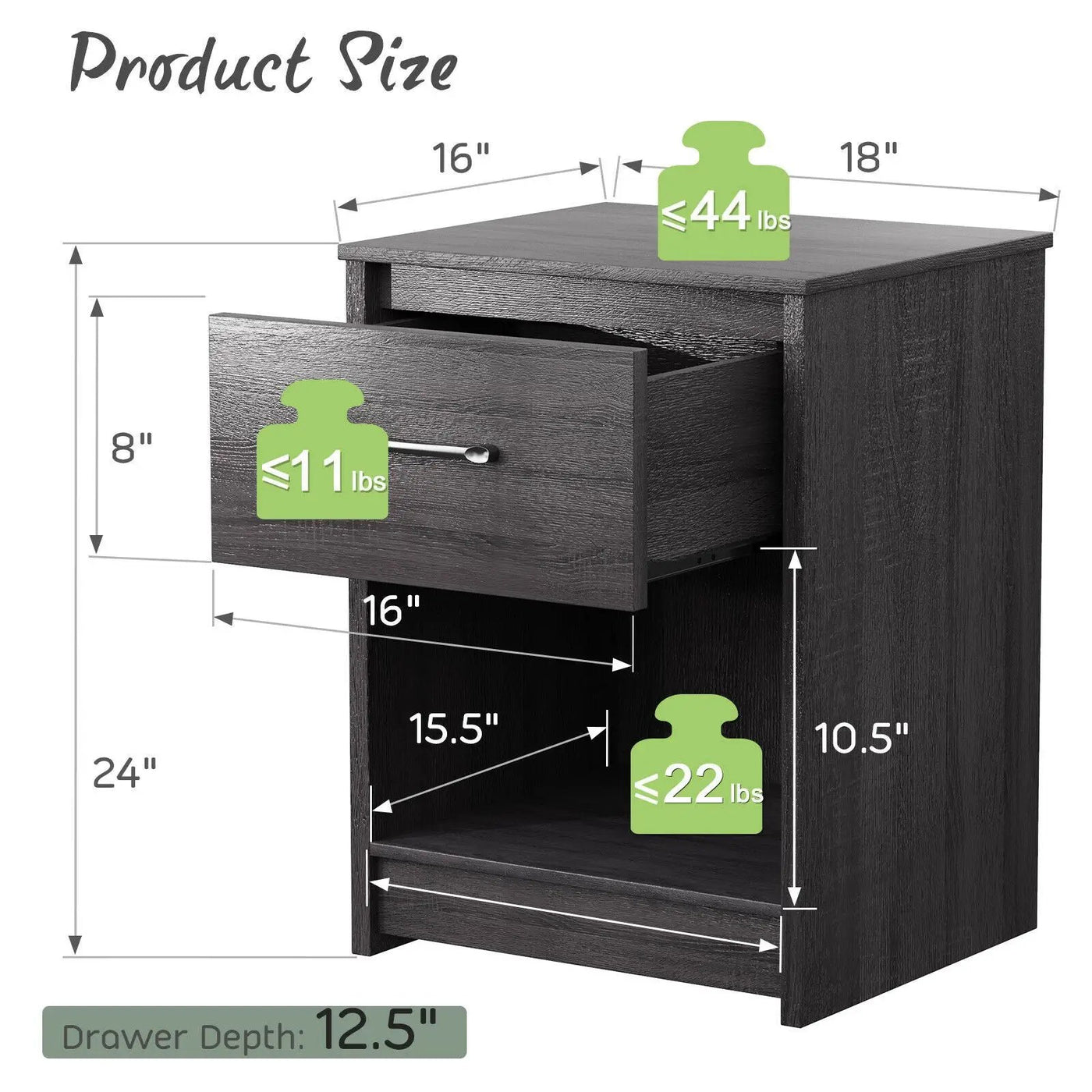 Wooden Nightstand with Drawer and Open Storage Compartment by DirectDeals