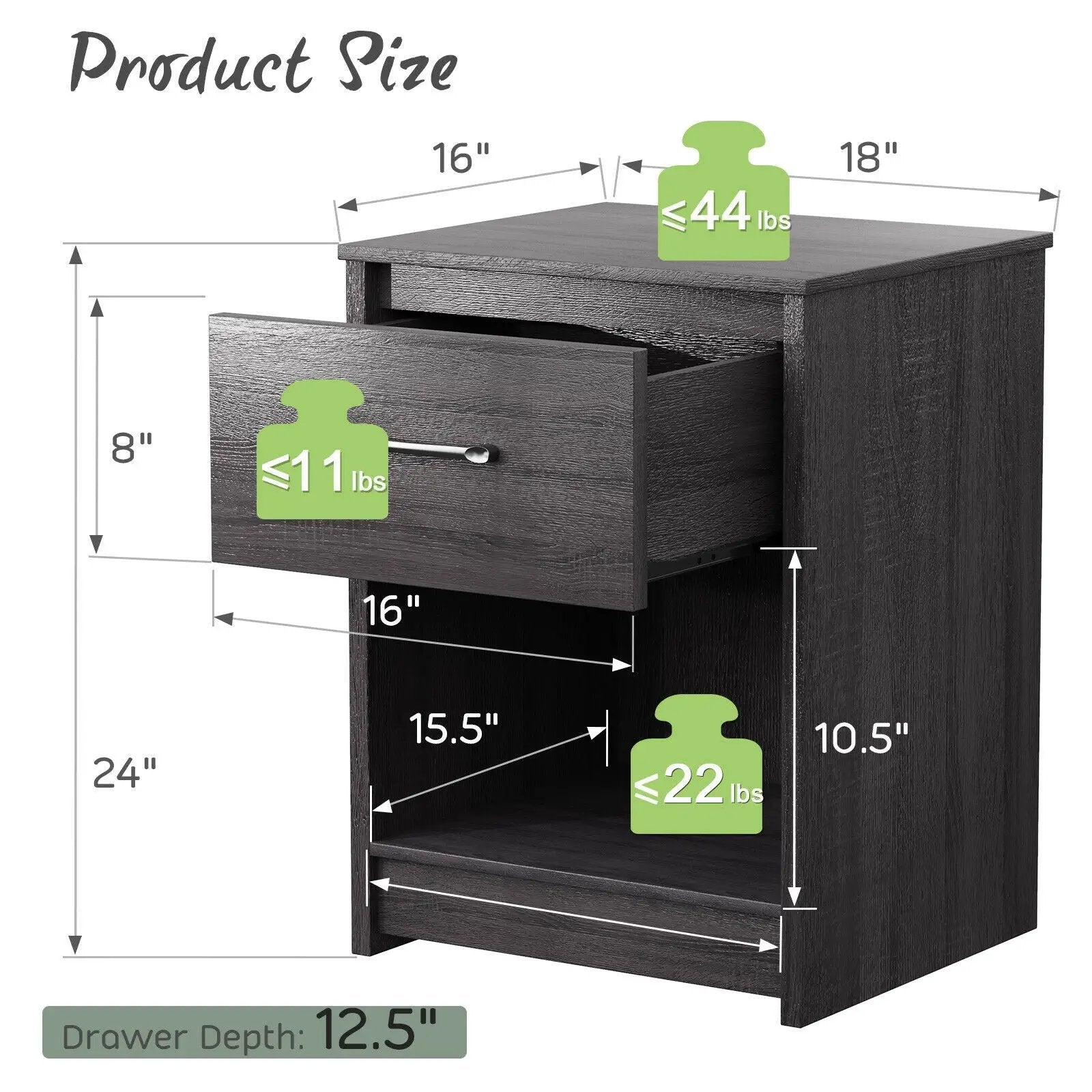 Wooden Nightstand with Drawer and Open Storage Compartment by DirectDeals