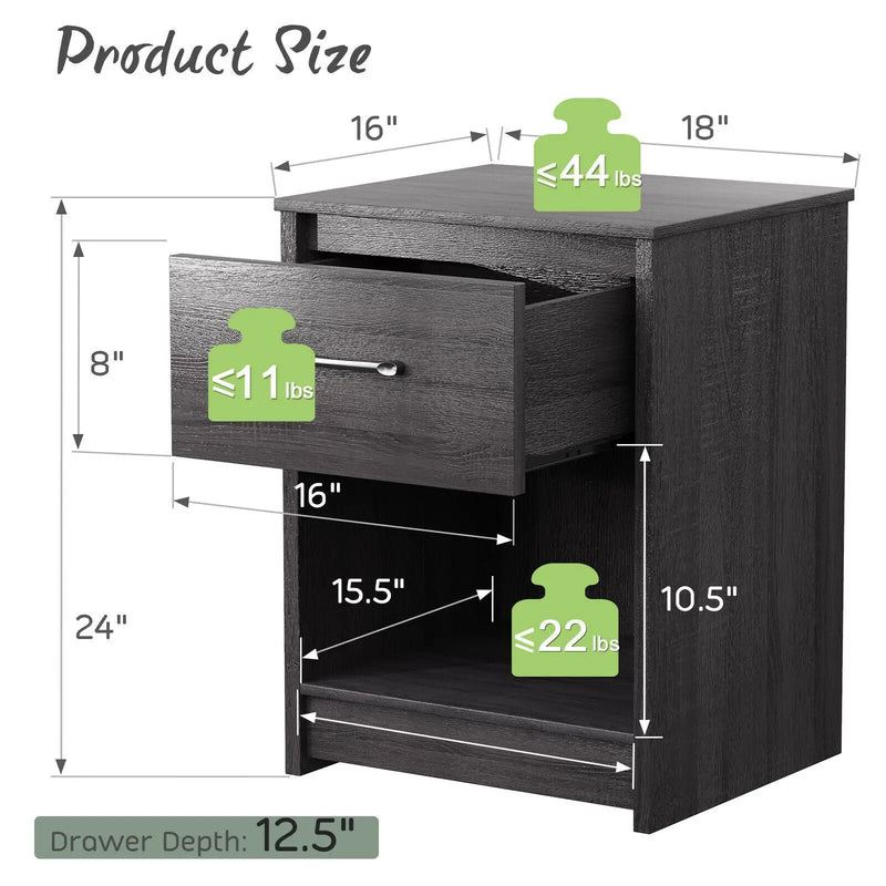 Wooden Nightstand with Drawer and Open Storage Compartment by DirectDeals