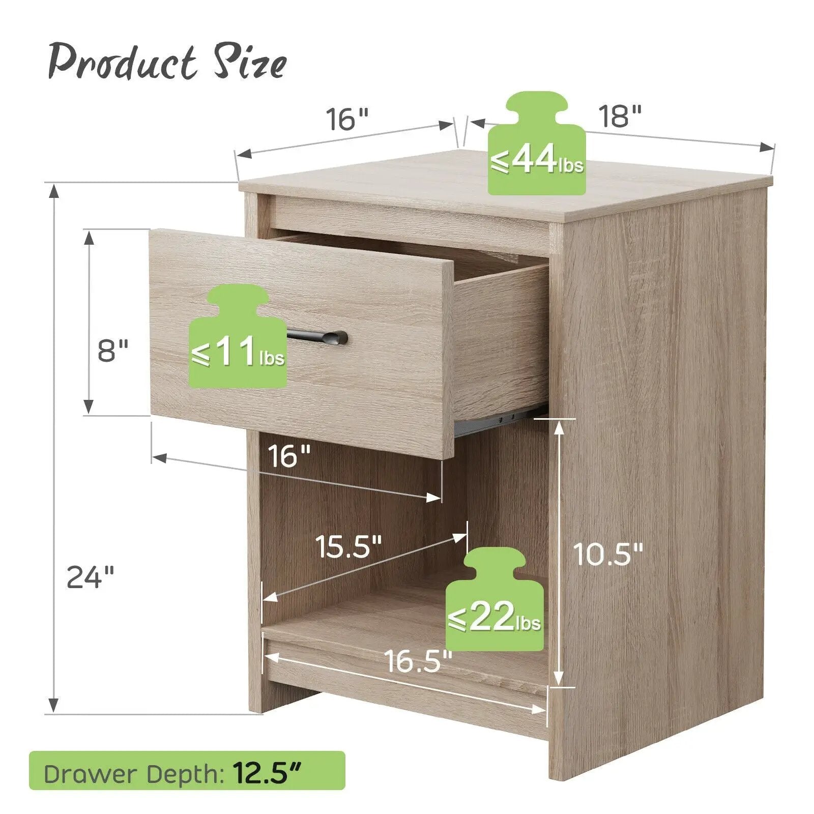 Wooden Nightstand with Drawer and Open Storage Compartment by DirectDeals