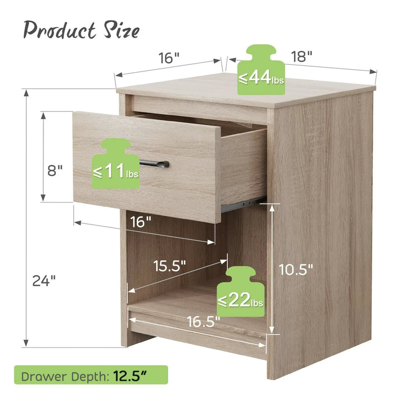 Wooden Nightstand with Drawer and Open Storage Compartment by DirectDeals