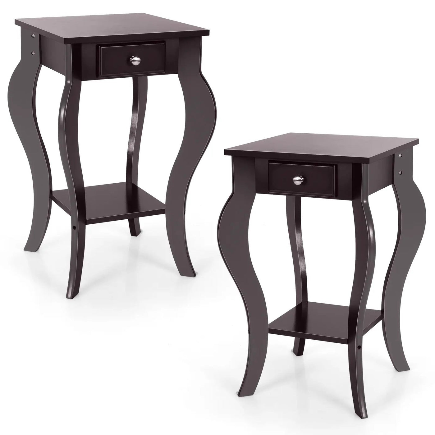 2-Tier End Table with Drawer and Shelf for Living Room Bedroom by DirectDeals