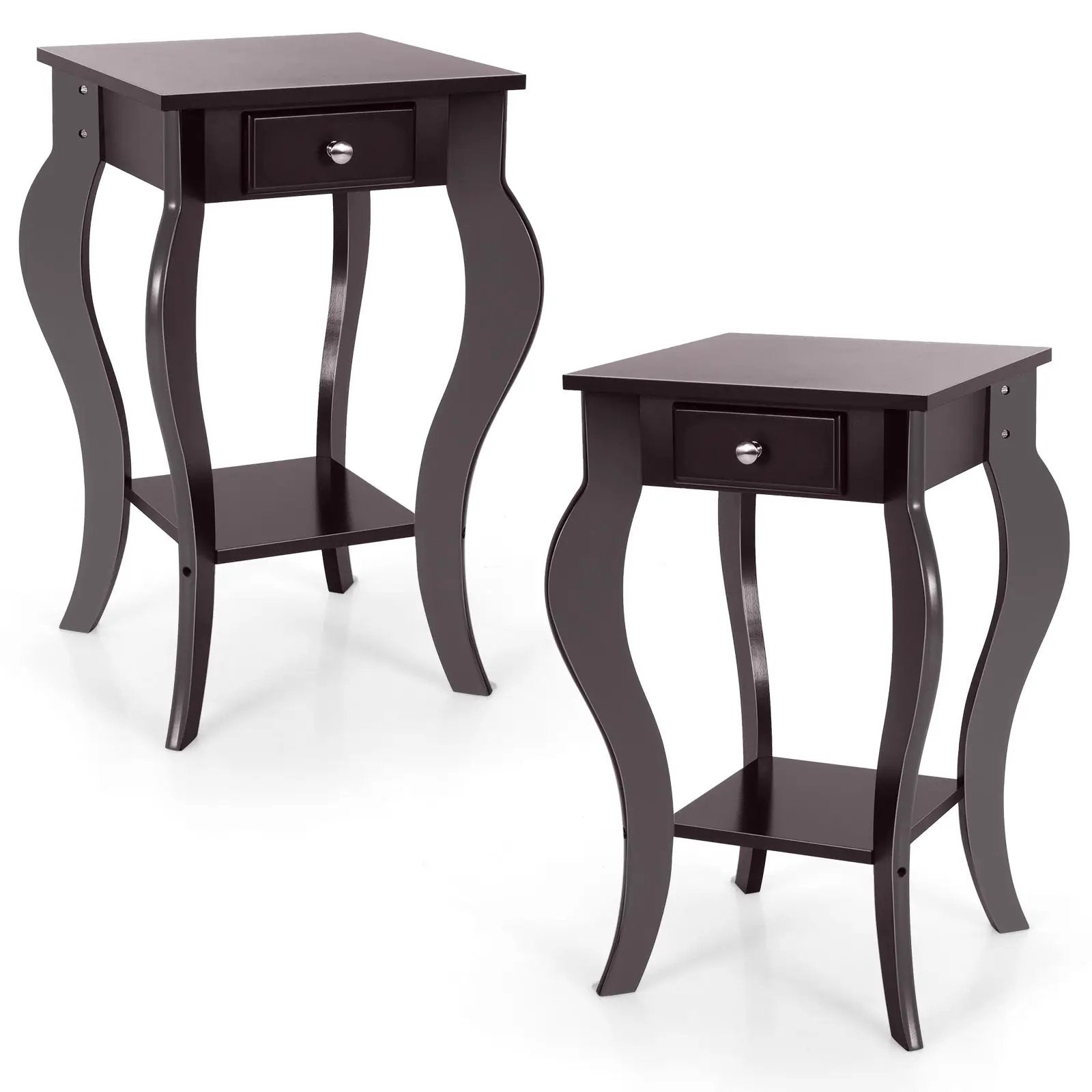 2-Tier End Table with Drawer and Shelf for Living Room Bedroom by DirectDeals