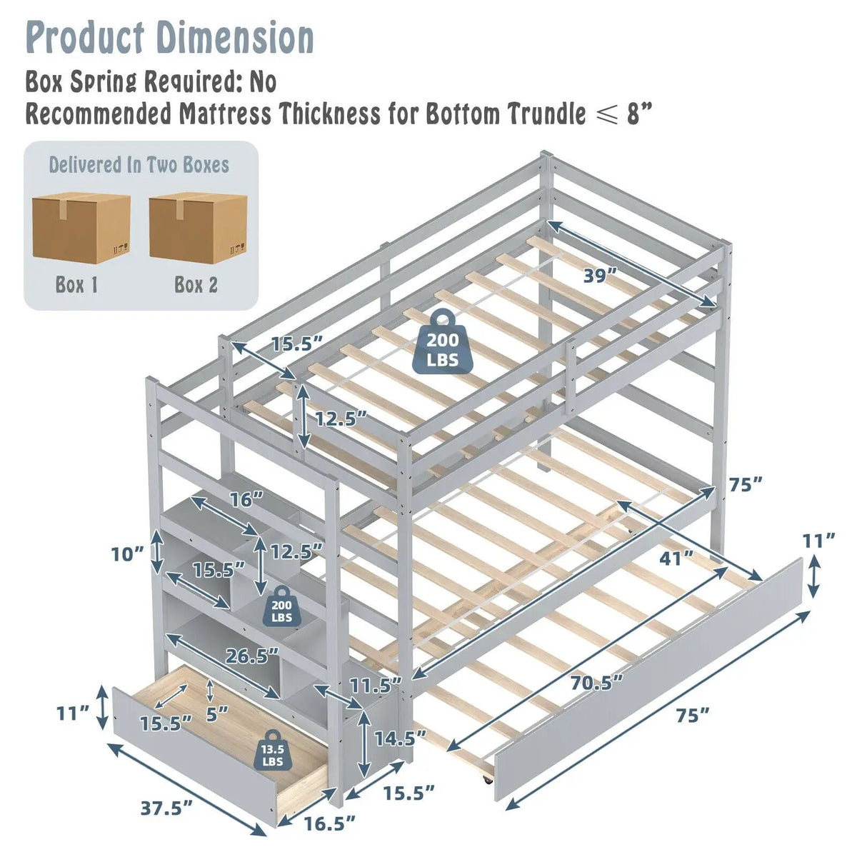 Twin Over Twin Bunk Bed with Storage Shelf and Drawer by DirectDeals
