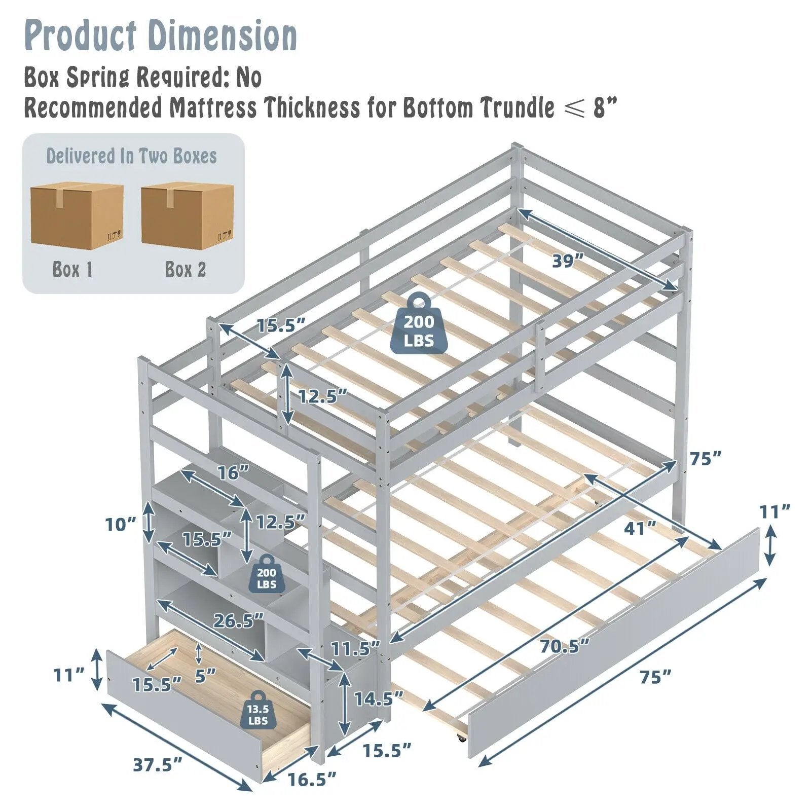 Twin Over Twin Bunk Bed with Storage Shelf and Drawer by DirectDeals