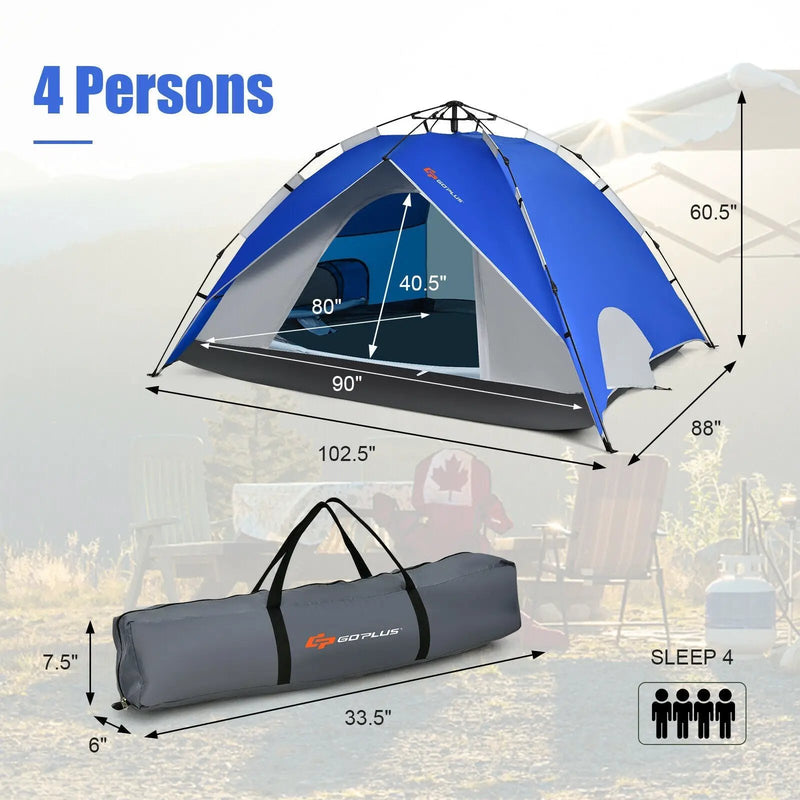 2-in-1 4 Person Instant Pop-up Waterproof Camping Tent-Blue by DirectDeals