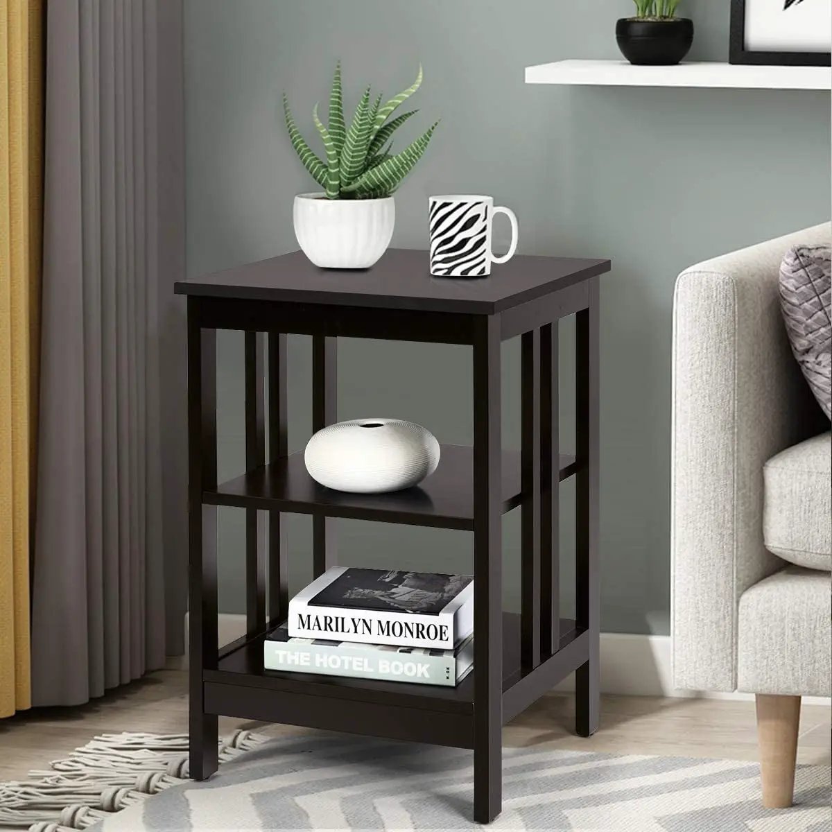 2 Pieces 3-Tier Nightstand with Reinforced Bars and Stable Structure by DirectDeals