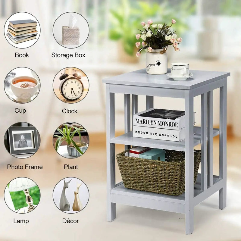 2 Pieces 3-Tier Nightstand with Reinforced Bars and Stable Structure by DirectDeals
