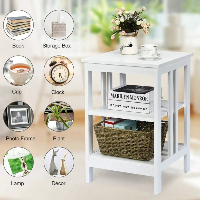 2 Pieces 3-Tier Nightstand with Reinforced Bars and Stable Structure by DirectDeals