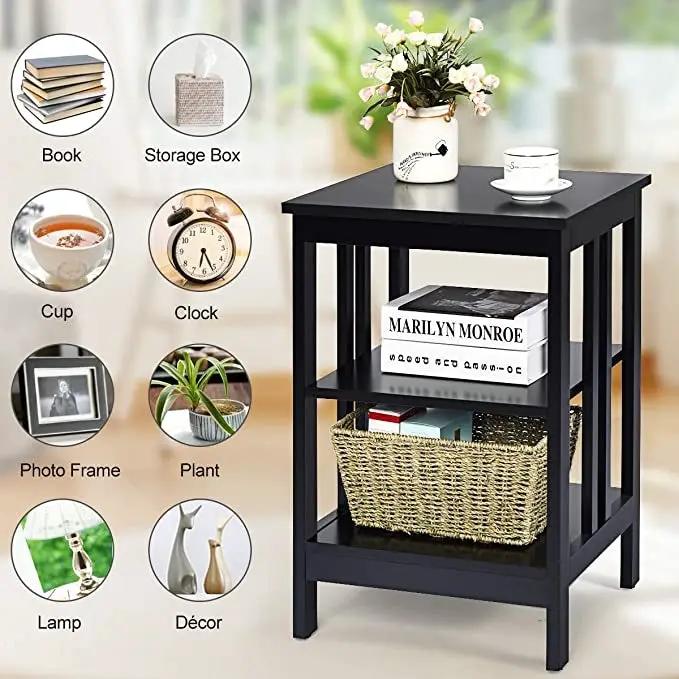 2 Pieces 3-Tier Nightstand with Reinforced Bars and Stable Structure by DirectDeals