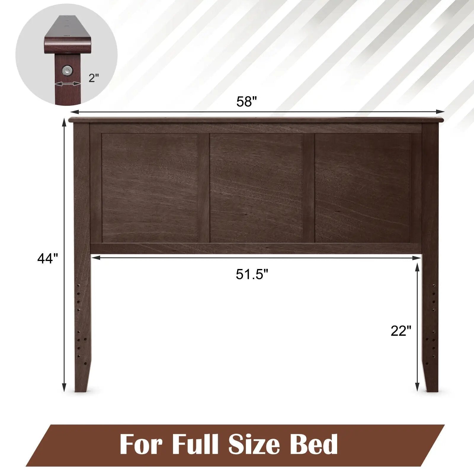 Full Wood Headboard Flat Panel with Pre-drilled Holes and Height Adjustment by DirectDeals