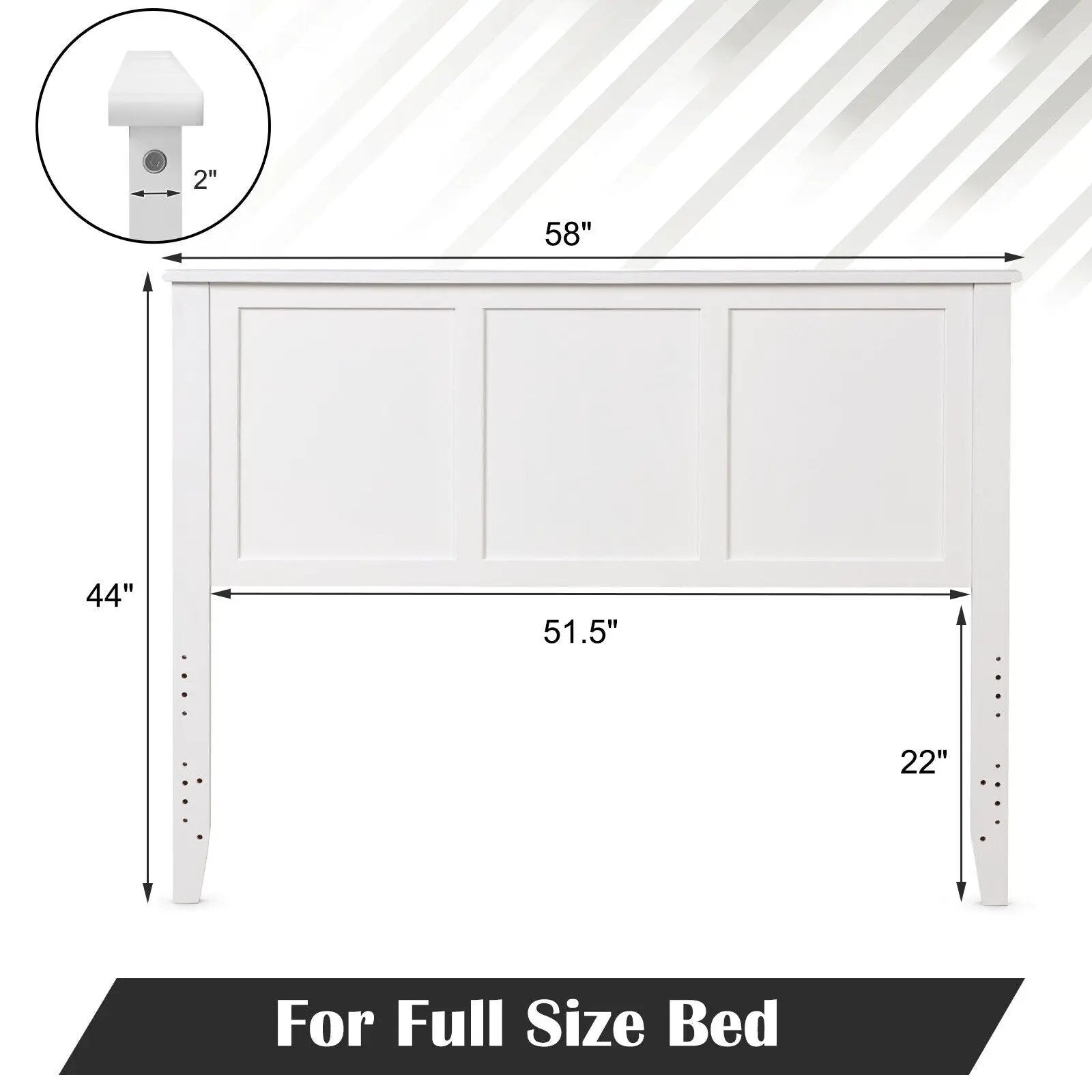 Full Wood Headboard Flat Panel with Pre-drilled Holes and Height Adjustment by DirectDeals