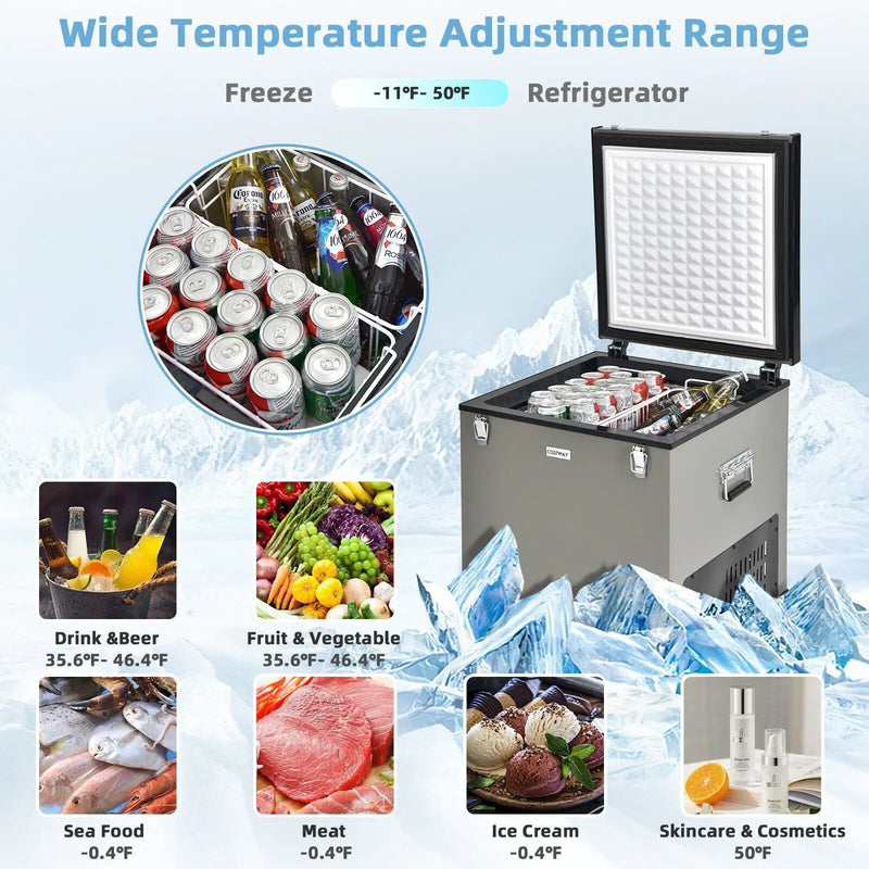 68 Quart Portable Car Refrigerator with DC and AC Adapter-Gray by DirectDeals