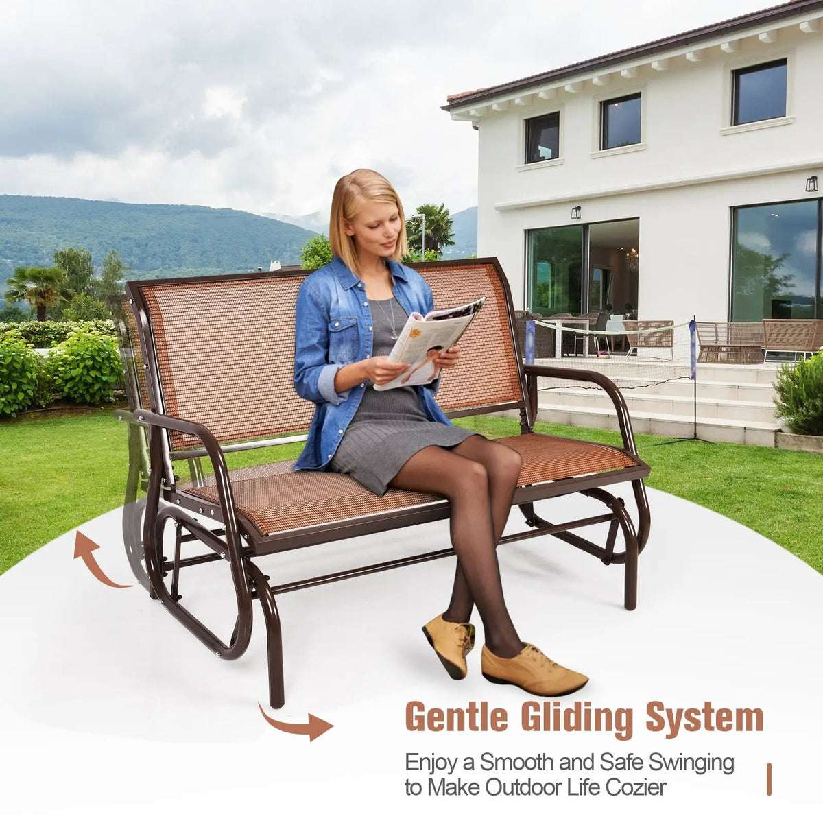 Swing Glider Chair 48 Inch Loveseat Rocker Lounge Backyard by DirectDeals