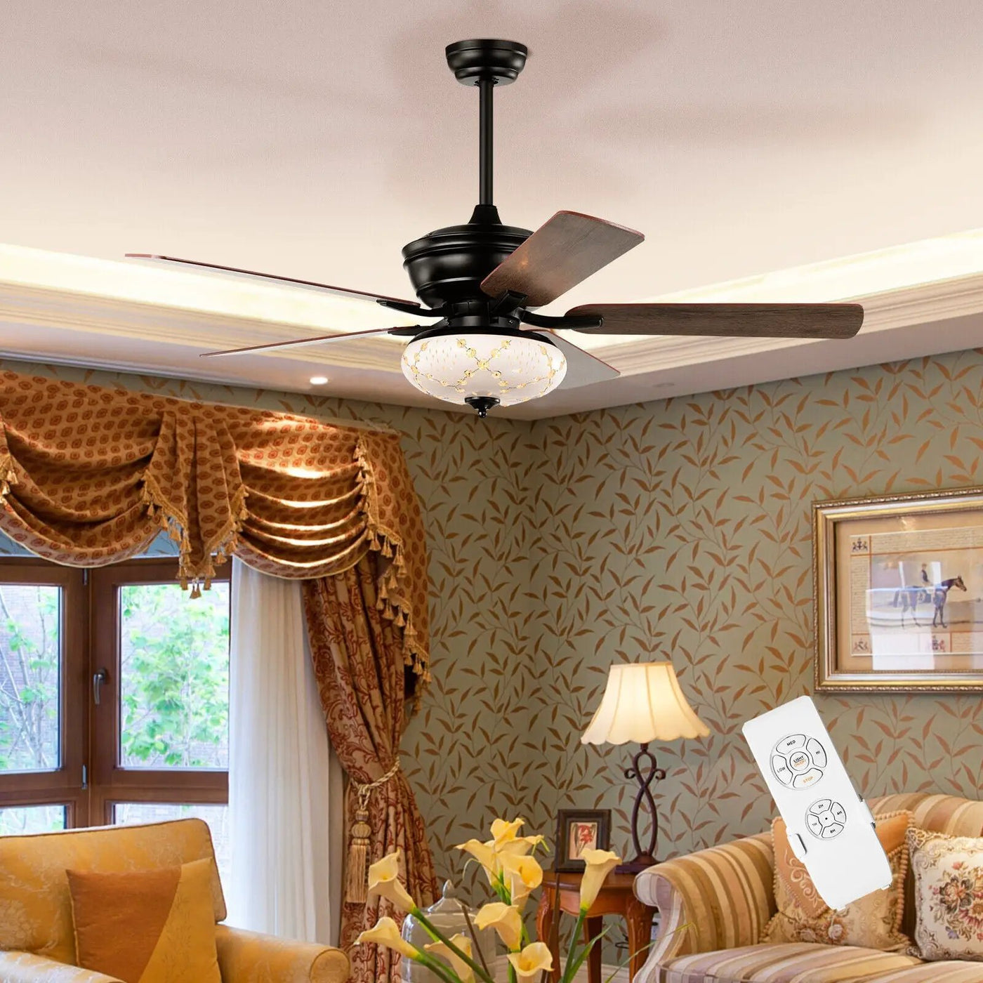 52 Inch Ceiling Fan with 3 Wind Speeds and 5 Reversible Blades by DirectDeals