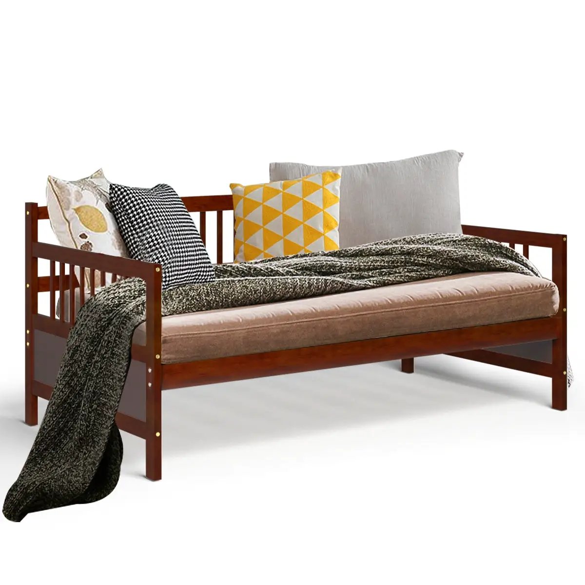 Twin Size Wooden Slats Daybed Bed with Rails by DirectDeals