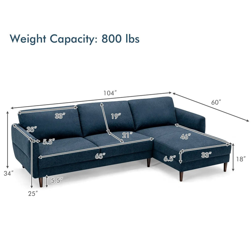 L-Shaped Fabric Sectional Sofa with Chaise Lounge and Solid Wood Legs by DirectDeals