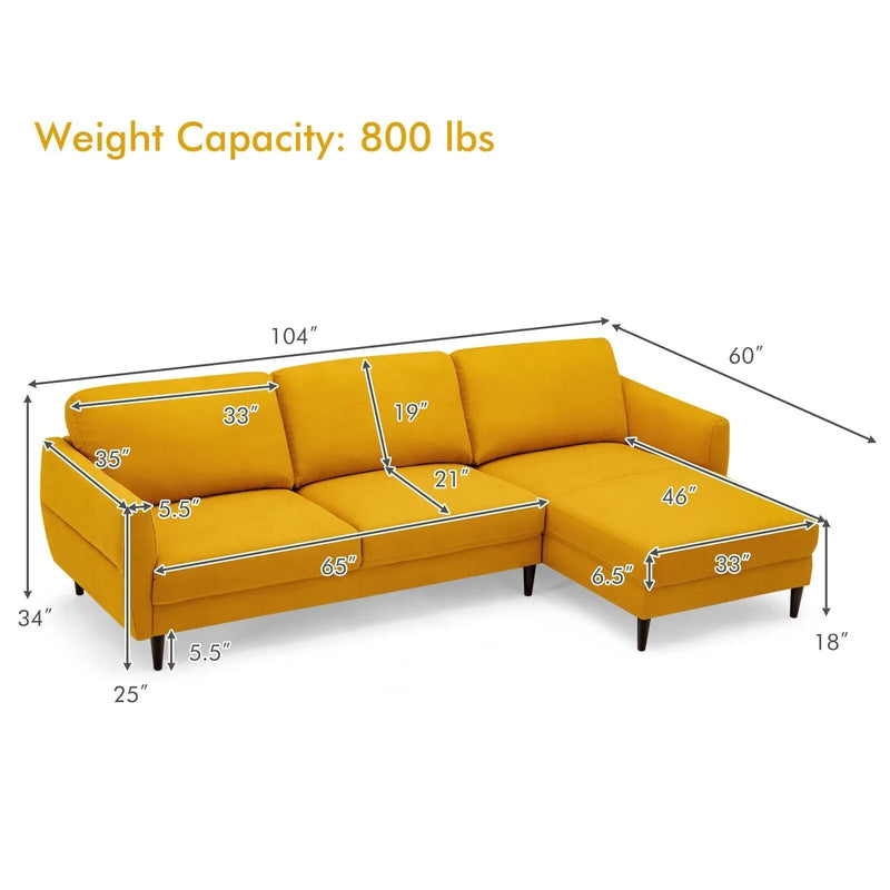 L-Shaped Fabric Sectional Sofa with Chaise Lounge and Solid Wood Legs by DirectDeals
