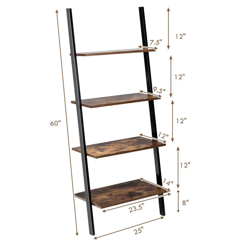 Multipurpose 4-Tier Industrial Leaning Wall Bookcase with Metal Frame by DirectDeals