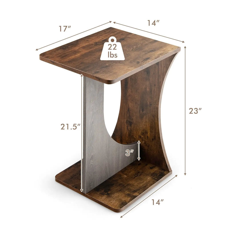 2-Tier Compact C-shape Sofa Side Table-Rustic Brown by DirectDeals
