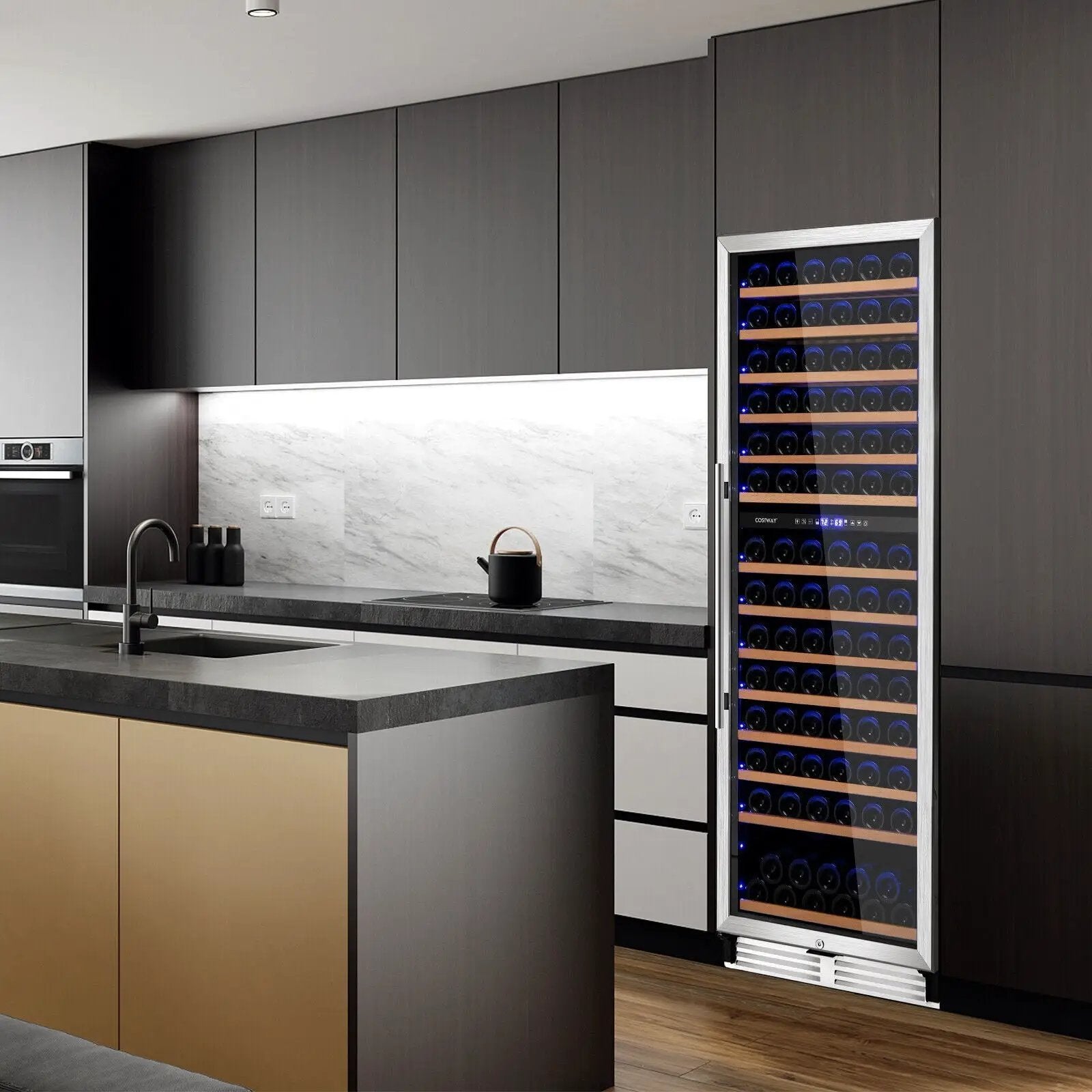 154-Bottle Freestanding Wine Cooler Refrigerator Dual Zone Wine Cellar with Dual Temperature Control-Silver by DirectDeals