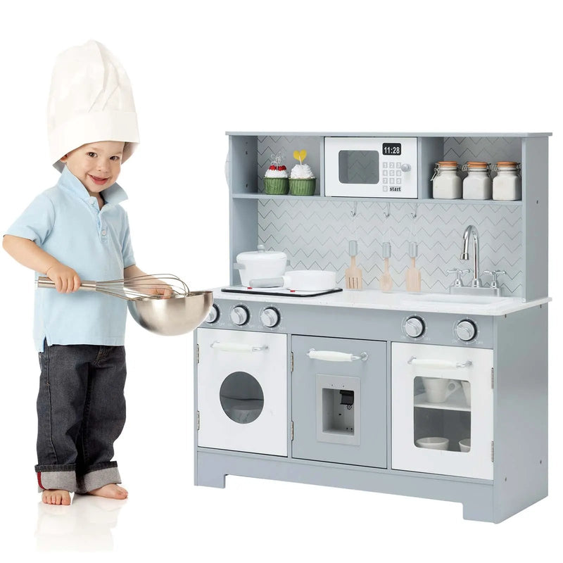 Pretend Play Kitchen Wooden Toy Set for Kids with Realistic Light and Sound by DirectDeals