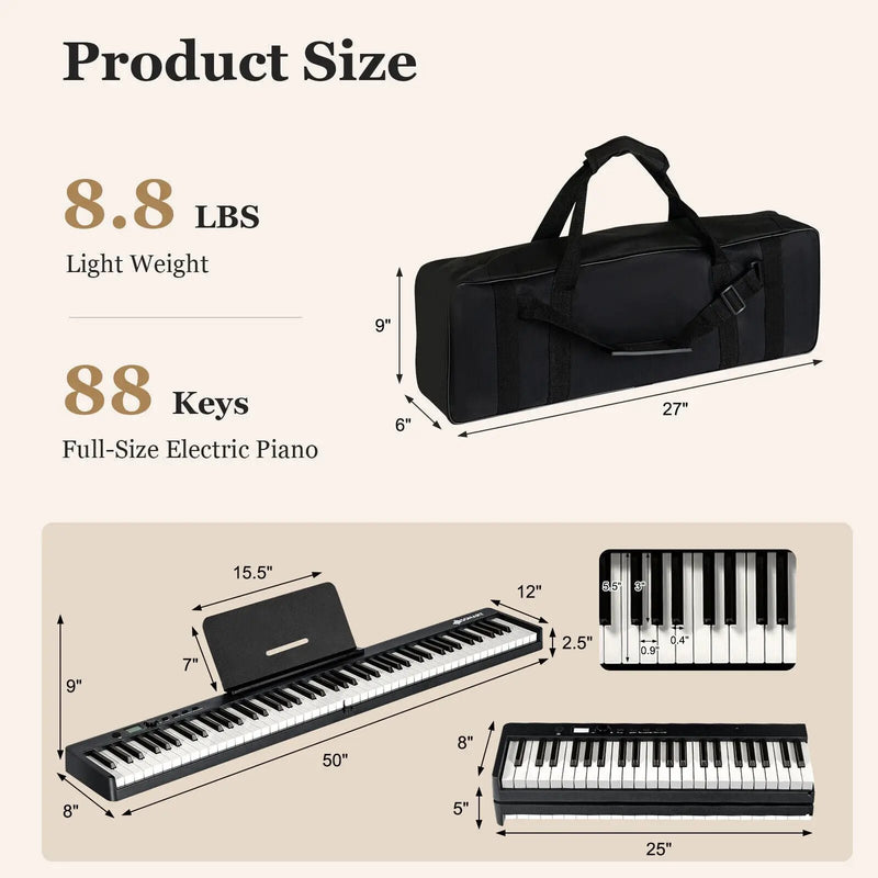 88-Key Folding Electric Lighted Piano Full-Size Portable Keyboard MIDI by DirectDeals