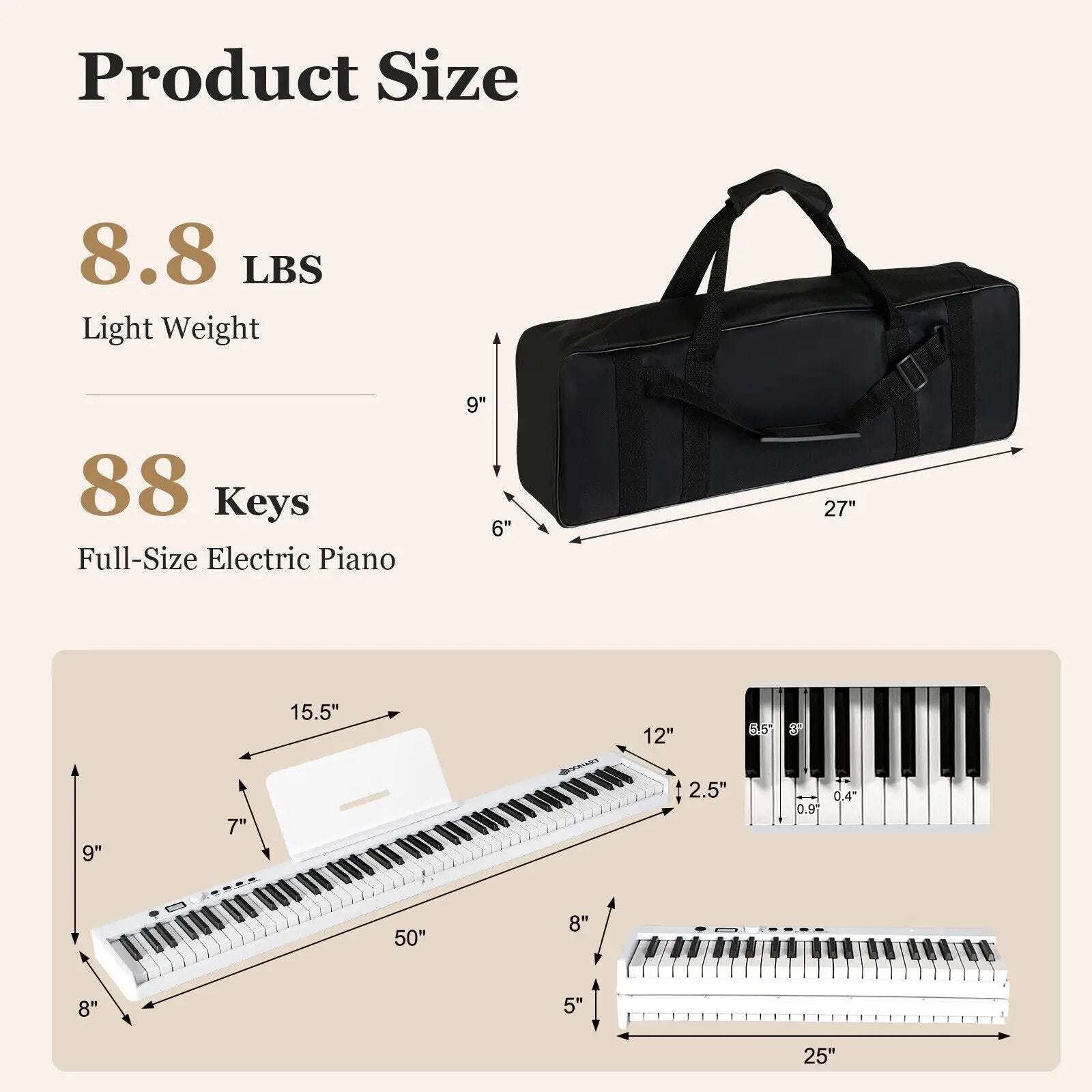 88-Key Folding Electric Lighted Piano Full-Size Portable Keyboard MIDI by DirectDeals