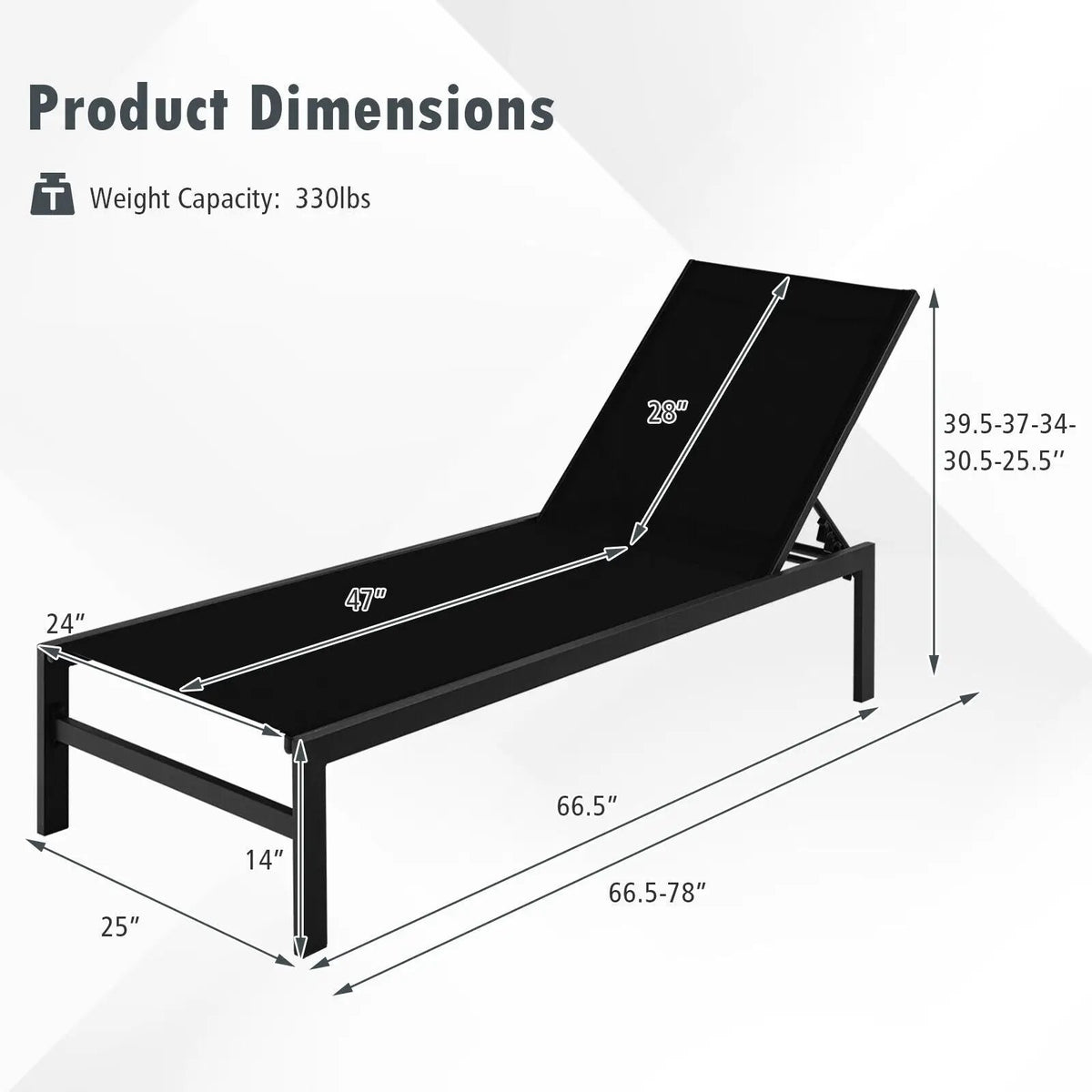 6-Position Chaise Lounge Chairs with Rustproof Aluminium Frame by DirectDeals