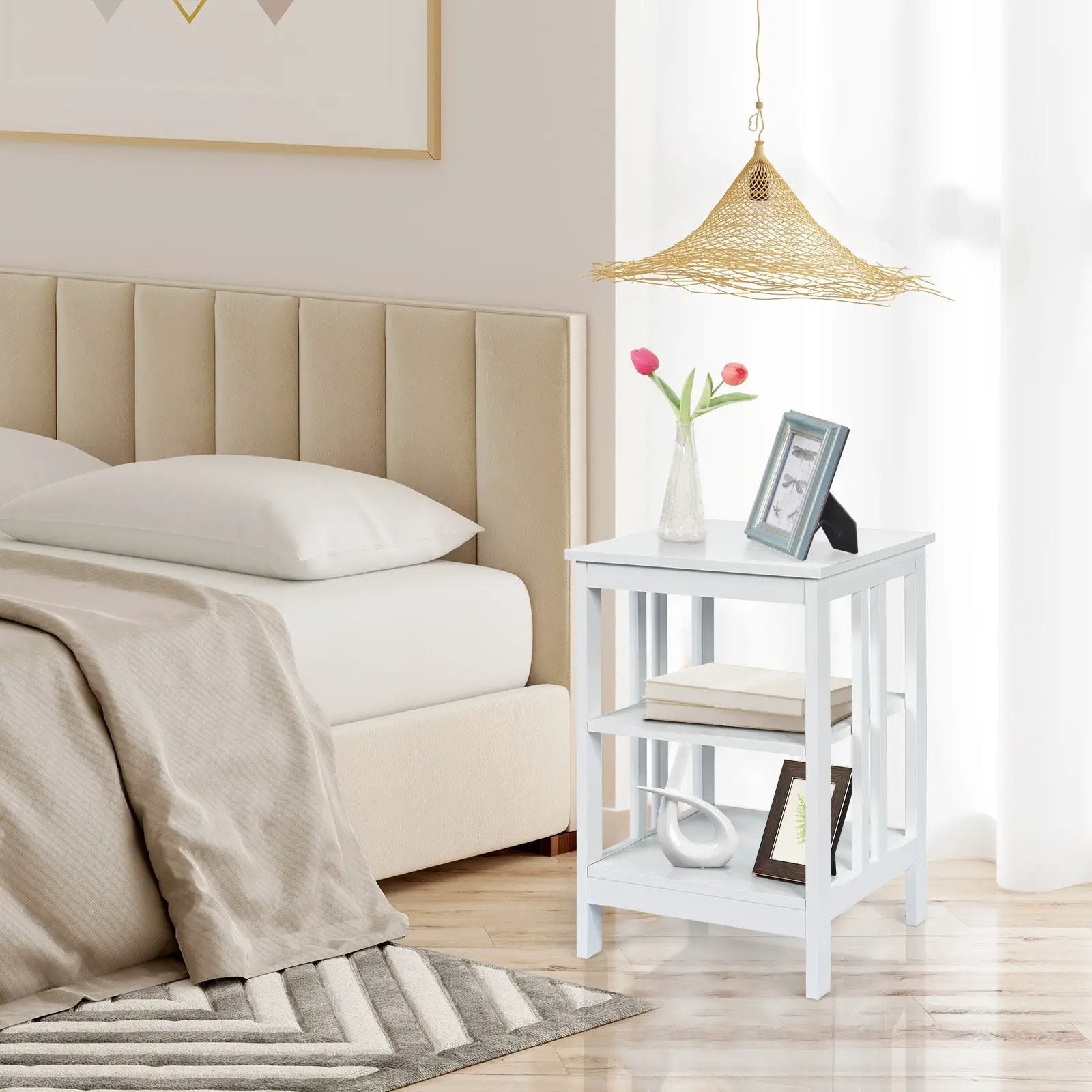 3-Tier Nightstand Sofa Side Table with Baffles and Round Corners by DirectDeals