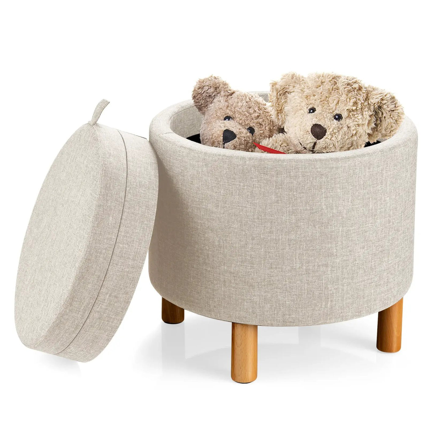 Round Fabric Storage Ottoman with Tray and Non-Slip Pads for Bedroom by DirectDeals