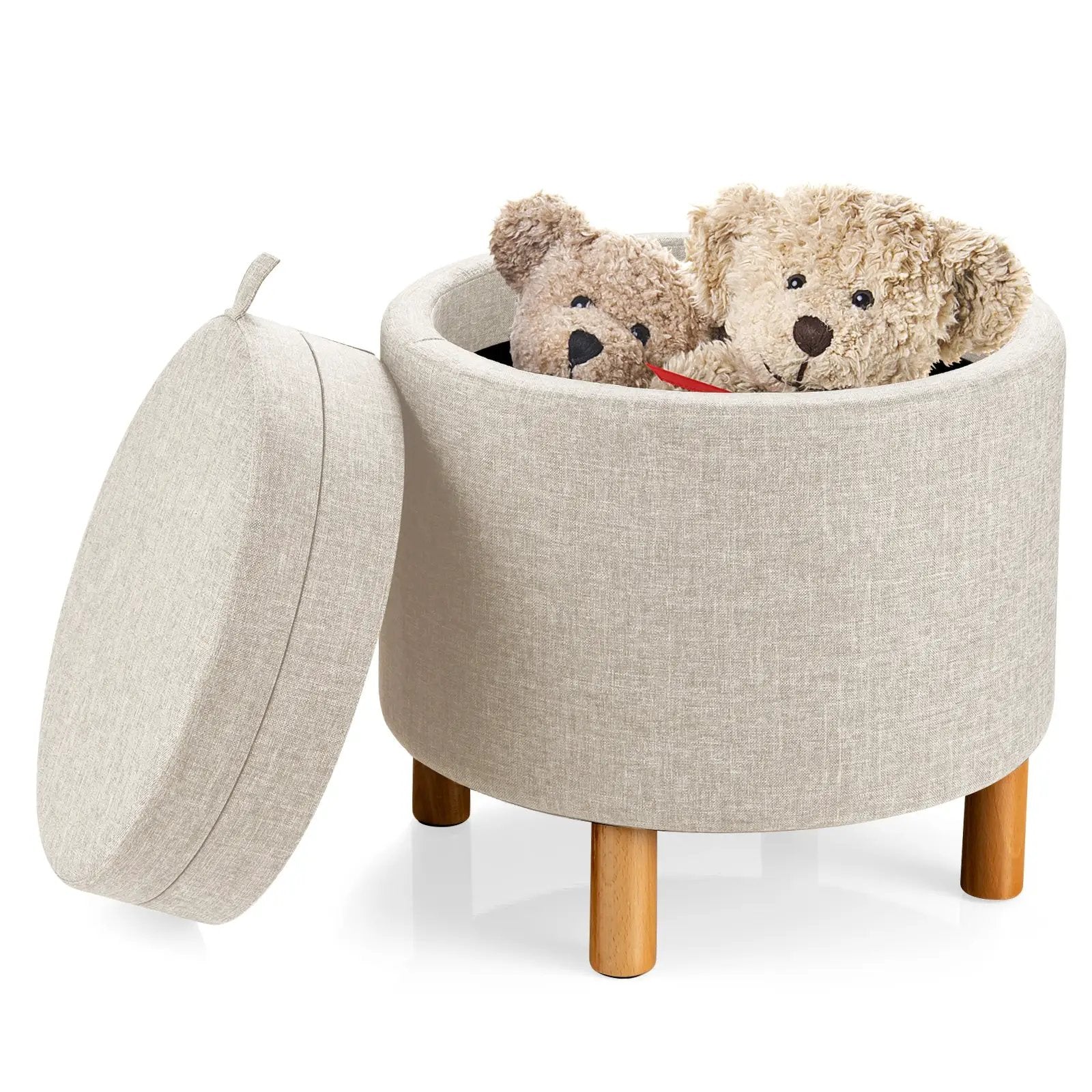 Round Fabric Storage Ottoman with Tray and Non-Slip Pads for Bedroom by DirectDeals