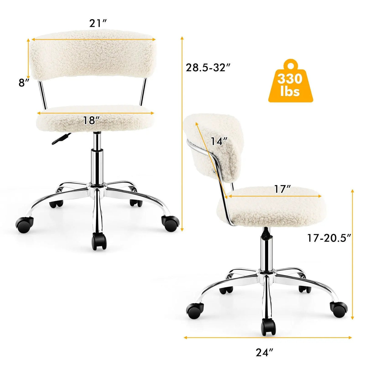 Computer Desk Chair Adjustable Sherpa Office Chair Swivel Vanity Chair by DirectDeals