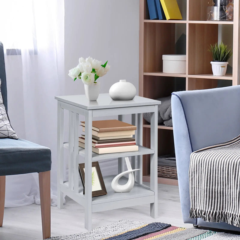 3-Tier Nightstand Sofa Side Table with Baffles and Round Corners by DirectDeals