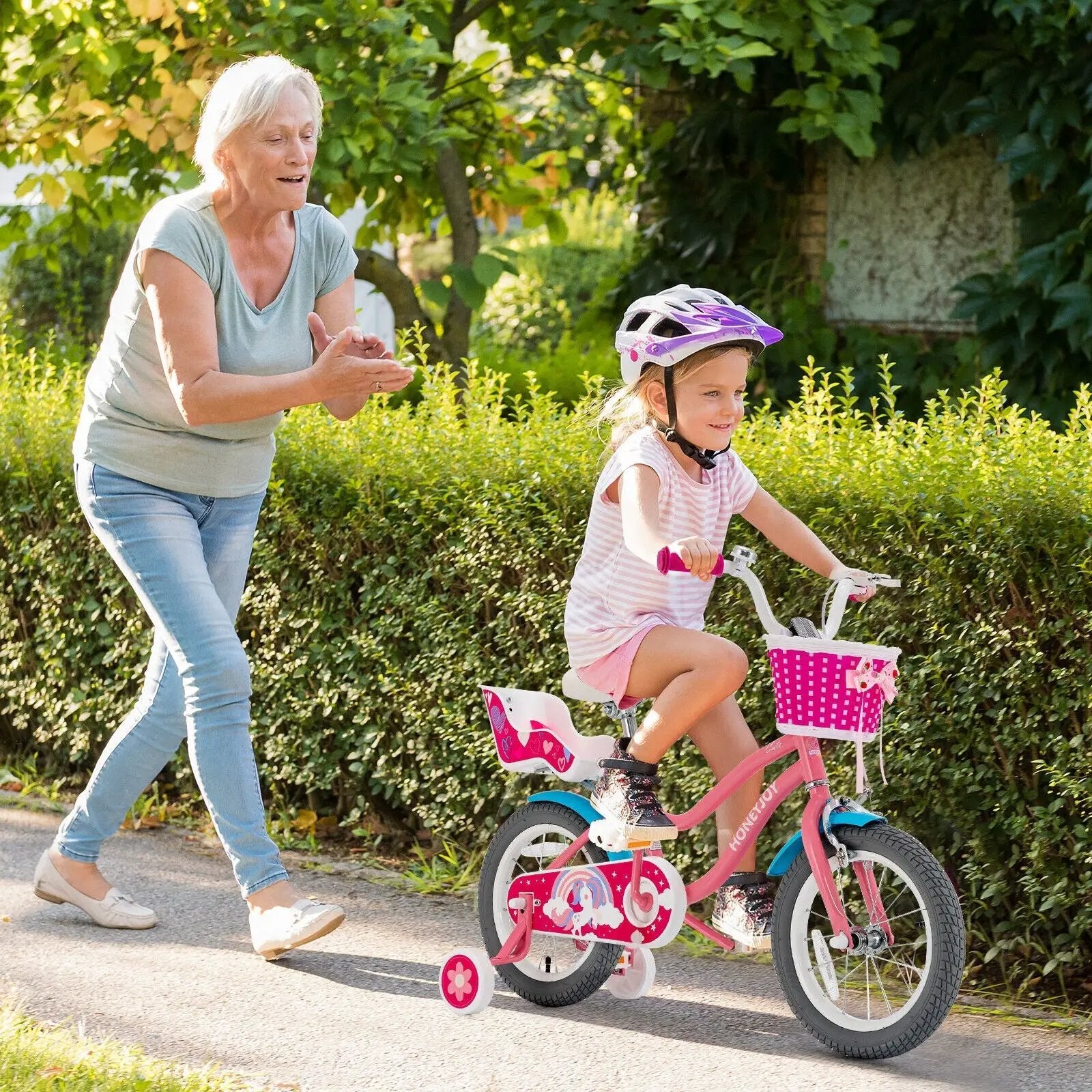 16 Inch Kids Bike with Training Wheels and Storage Basket by DirectDeals